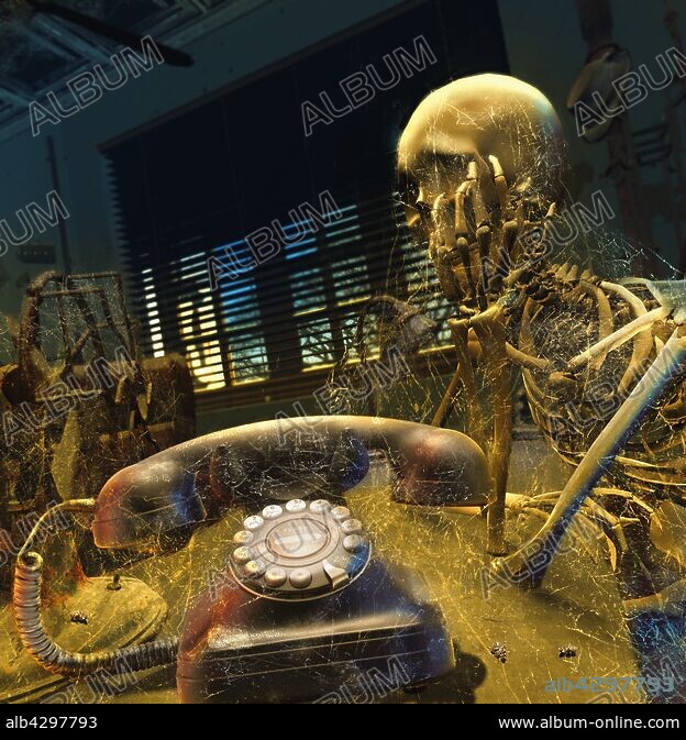 Skeleton waiting for dusty phone to ring. - Album alb4297793