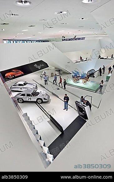 Exhibition space, Porsche-Museum, Stuttgart, Baden-Württemberg, Germany, Europe.