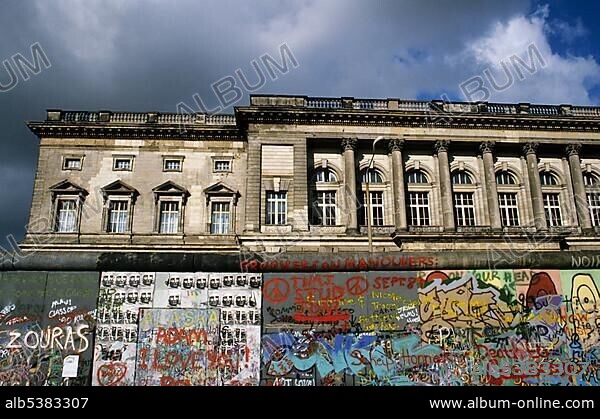 Berlin Wall before the fall of the wall, in the back Preussischer Landtag, Prussian Parliament, today House of Representatives, Berlin Mitte, Germany, Europe.