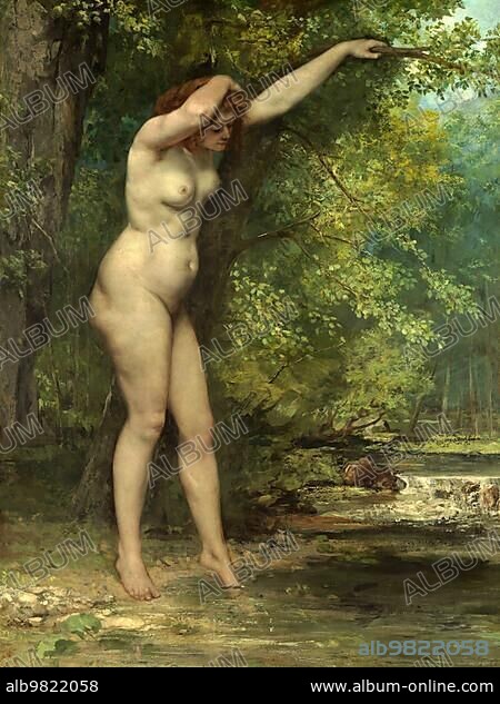 The Bathing; Nude Woman by the Water; painting by Jean Desire Gustave Courbet (10 June 1819-31 December 1877); Historic; digitally restored reproduction from a 19th century original.
