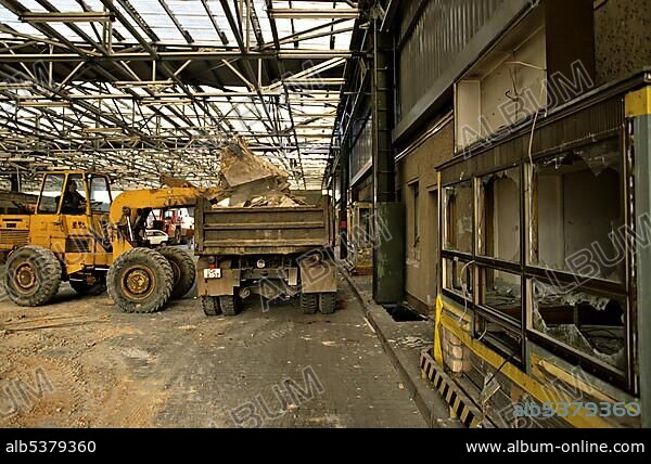 Fall of the Berlin Wall, demolition at "Checkpoint Charlie", Berlin, Germany, Europe.