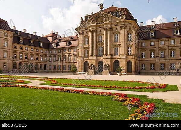 Schloss Weissenstein castle, built in 1711-1718 by Johann Dientzenhofer for the prince-bishop of Schoenborn, Pommersfelden, Upper Franconia, Bavaria, Germany, Europe.