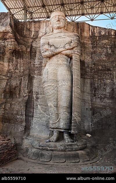 Ancient standing Buddha image, Gal Vihara, Polonnaruwa, Sri Lanka, Asia.