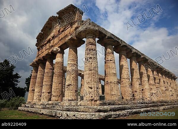 The Athenaion, Temple of Ceres or Temple of Athena in Paestum, Campania, Italy, Europe.