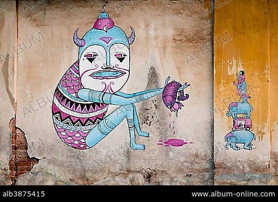 Graffiti, wall, Cochin, Kochi, Kerala, India, Asia.