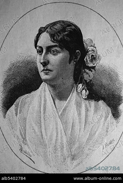 Natalie, Queen of Serbia, Natalija Obrenovic, nÃ©e Kesko, 1859 - 1941, Princess and Queen of Serbia, woodcut 1888.