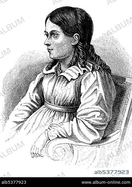 Bettina von Arnim, born Elisabeth Catharina Ludovica Magdalena Brentano, also known as Bettine, 1785 - 1859, German writer and notable representative of German romanticism, wood engraving, 1880.