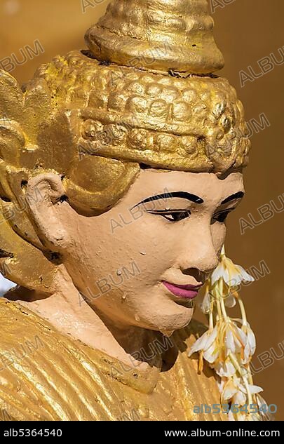 Spirit (nat) statue at Shwedagon Pagoda, Yangon (Rangoon) (Burma), Myanmar, Asia.