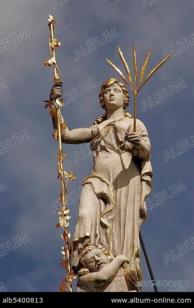 Statue of a woman on the Golden Gate, Zlota Brama, Gdansk, Poland, Europe.