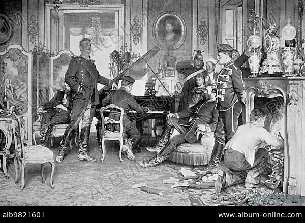 The Battle of Gravelotte or Gravelotte-St. Privat on 18 August 1870 was the largest battle of the Franco-Prussian War; Historical; digitally restored reproduction from a 19th century original.
