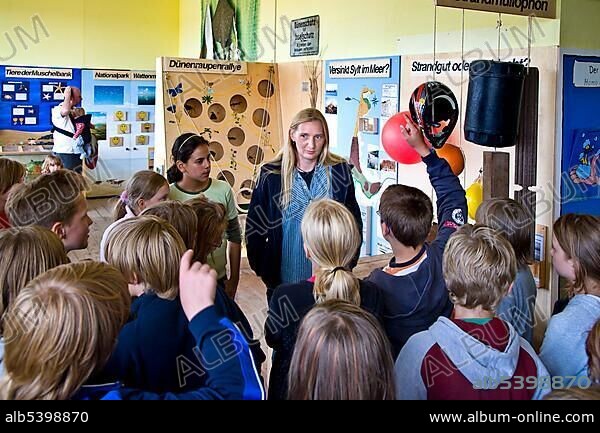Children's tour at Schutzstation Wattenmeer nature conservation society, Hoernum, Sylt Island, North Frisia, Schleswig-Holstein, Germany, Europe.