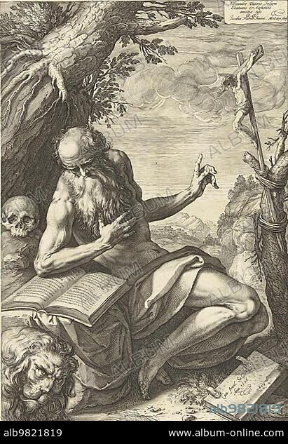 Sophronius Eusebius Jerome; born c. 348 349; died 30 September 420; was one of the most important Latin Church Fathers; Historical; digitally restored reproduction from a prehistoric original.