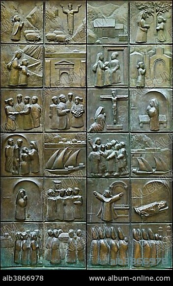 Life of Blessed Osanna of Cattaro depicted on the doors of Saint Mary's church, Kotor, Montenegro, Europe.