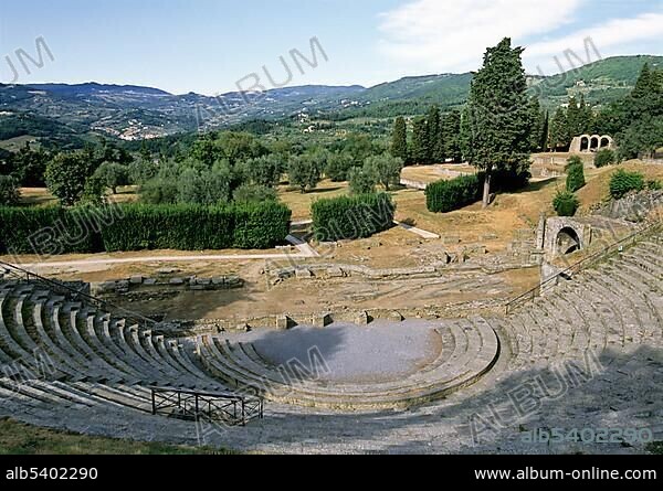 Roman Theatre, Teatro Romano, Zona Archeologica, Fiesole, Florence province, Firenze, Tuscany, Italy, Europe.