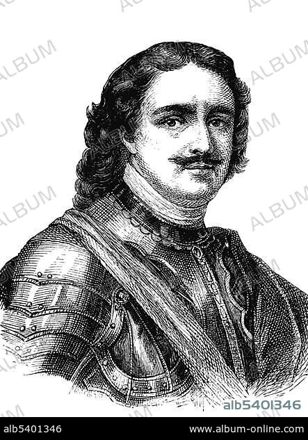 Peter I. the Great, Tsar of Russia and first emperor of the Russian Empire, woodcut from 1880.