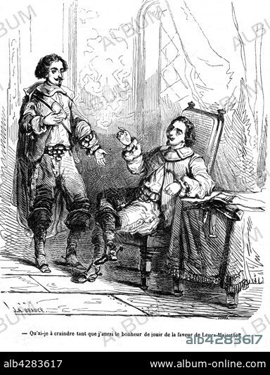 The Three Musketeers. D'Artagnan with Mr. de Tréville. Engraving, 19th century . Alexandre Dumas. Private collection.