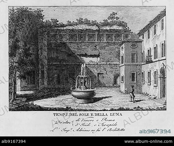 Tempi del sole e della luna, Temple of Luna, Rome, Italy, digitally restored reproduction from Vedute principali e piu interessanti di Roma by Giovanni Battista, 1799, Europe.