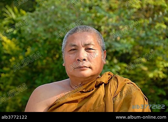 Theravada Buddhism, portrait, monk, meditation teacher Adjan Sing, Vat Nakhoun Noi, Vientiane province, Laos, Southeast Asia, Asia.