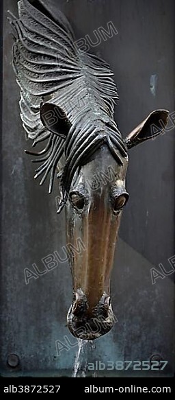 Fountain with horse's head as faucet, UNESCO World Heritage Site, Bruges, Flemish Region, Belgium, Europe.