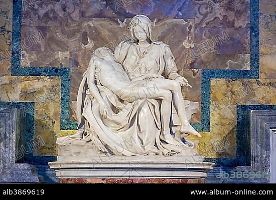 Pietà, marble sculpture by Michelangelo, St. Peter's Basilica, Rome, Lazio, Italy, Europe.