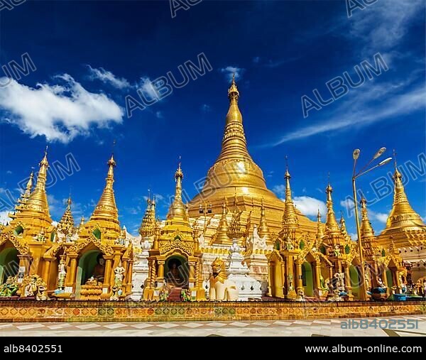 Myanmer famous sacred place and tourist attraction landmark, Shwedagon Paya pagoda. Yangon, Myanmar, Asia.