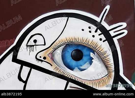 Face with one large eye, graffiti, Meiderich, Duisburg, Ruhr district, North Rhine-Westphalia, Germany, Europe.