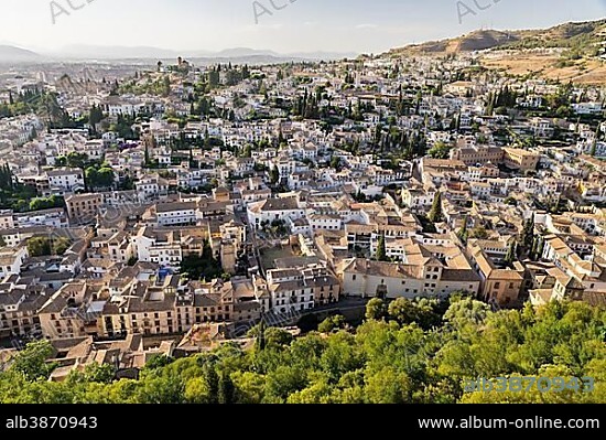 View from the Alhambra to Albayzín, Granada, UNESCO World Heritage Site, Andalusia, Spain, Europe.
