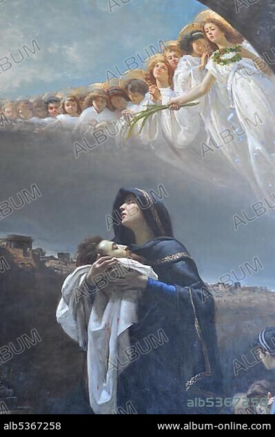 Mary with child, angels in heaven, painting, Vatican Museums, Old Town, Vatican City, Italy, Europe.