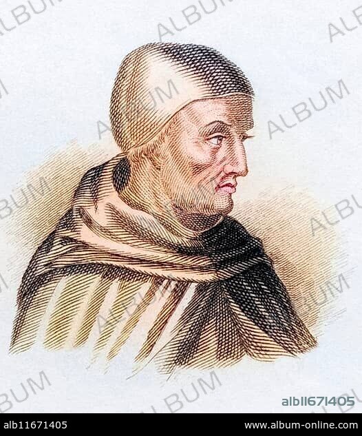 St Albertus Magnus, born between 1193 and 1206, died in 1280, also known as St Albertus the Great, Albertus of Cologne, Albertus Teutonicus, Frater Albertus de Colonia, Albertus Ratisbonensis or Albertus Grotus. German philosopher and theologian, Dominican monk and bishop. From the book Crabbe's Historical Dictionary, published in 1825, digitally restored reproduction from a 19th century original, record date not stated.