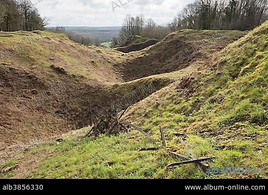 Vauquois Hill, crater landscape, testimony of the Mine War, World War I, near Verdun, Vauquois, Grand Est, France, Europe.