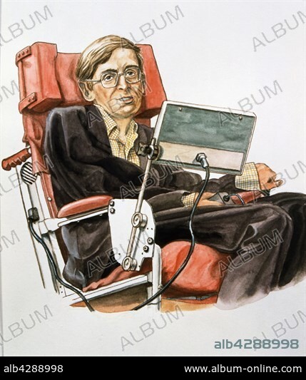 Hawking, Stephen William (b.1942). British theoretical physicist. Mathematics of space-time curvature (black-holes) and Big Bang theory. Sufferer from Motorneurone disease. CREDIT: Fragment Collection.