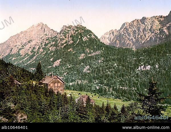 Mittelgrat und Lomnitzer Spitze, Tatra, Österreich-Ungarn, Österreichisch-Ungarische Monarchie, heute Slowakei, Historisch, um 1900, digital restaurierte Reproduktion nach einem Original aus dem 19th century, Mittelgrat and Lomnitzer Spitze, Austro-Hungary, Austro-Hungarian Empire, Austrian-Hungarian Monarchy, today Slowakei, Historical, around 1900, digitally restored reproduction from a 19th century original.