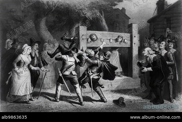 Pillory, torture of criminals and alleged witches, c. 1800, France, Historic, digitally restored reproduction from an original of the period, Europe.