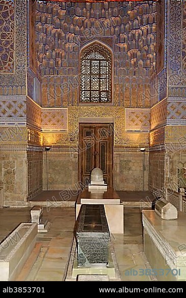 Interior of Gur Emir, Gur-Amir, Guri Amir mausoleum, grave of Timur, Temur, Tamerlane, Samarkand, Silk Road, Uzbekistan, Central Asia, Asia.