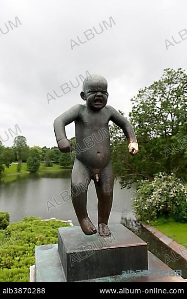 "Sinnataggen", angry boy, bronze statue by Gustav Vigeland, Vigeland Sculpture Park, Frognerparken, Frogner Park, Oslo, Norway, Scandinavia, Northern Europe, Europe.