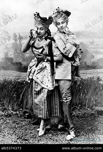 Stage, two lesbian actresses show their emotions, around 1900, Germany, Europe.
