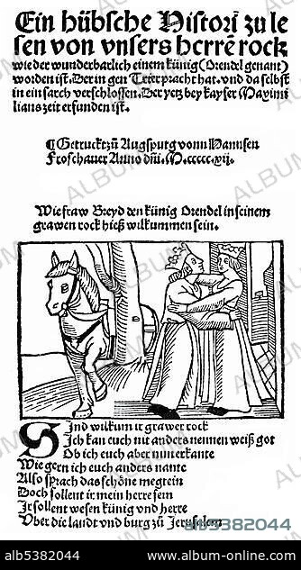 Historic print, manuscript, Orendel, minstrel poetry, old Germanic legend, 13th Century, from the Illustrated Atlas of the History of German National Literature by Gustav Koennecke, 1887.