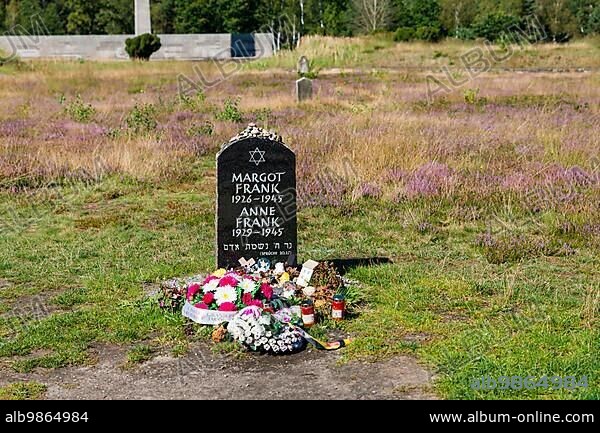 Bergen-Belsen Memorial, Gravestone for Anne Frank, County of Lower Saxony, Germany, Europe.