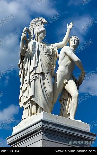 Athena and Warrior sculpture, by sculptor Albert Wolff, Museumsinsel, UNESCO World Heritage Site, Berlin, Germany, Europe.