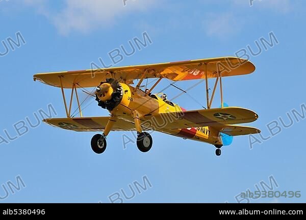 Biplane Boeing Stearman PT-17, Europe's largest meeting of vintage planes at Hahnweide, Kirchheim-Teck, Baden-Wuerttemberg, Germany, Europe.