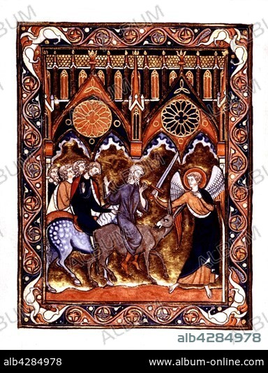 Psalter of St. Louis.. Balaam and his donkey (Balaam was a Mesopotamian prophet). 1253-1270. France.