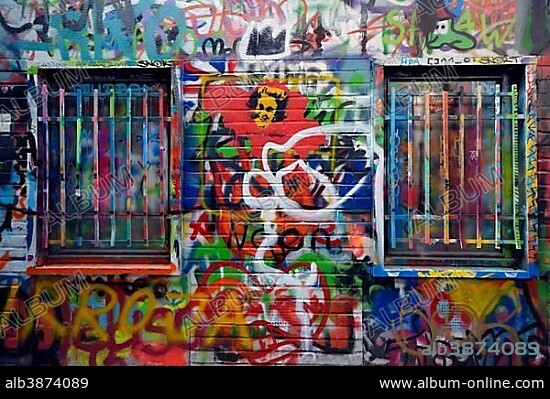 Graffiti street, Werregarenstraat, the only place in Europe where graffiti is allowed and welcome, Ghent, Flemish Region, Belgium, Europe.