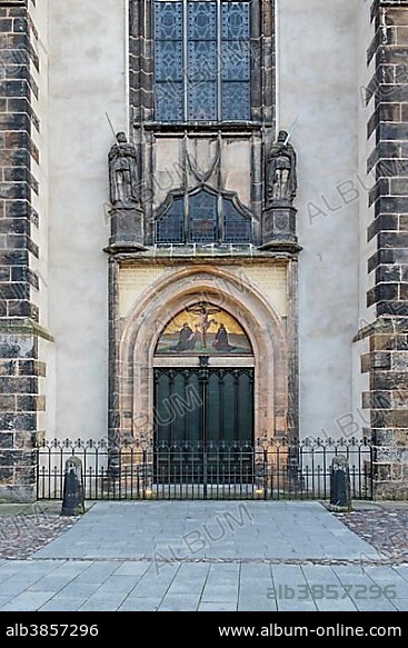 Thesis door at the castle church, Luther city Wittenberg, Saxony-Anhalt, Germany, Europe.