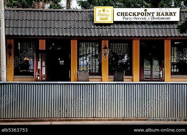 Restaurant Checkpoint Harry, Column Trail, Hole Plate Trail, inner German border fortification, Green Belt, Border Trail, UNESCO Biosphere Reserve Elbe River Landscape, Boizenburg, Ludwigslust-Parchim County, Mecklenburg-Western Pomerania, Germany, Europe.
