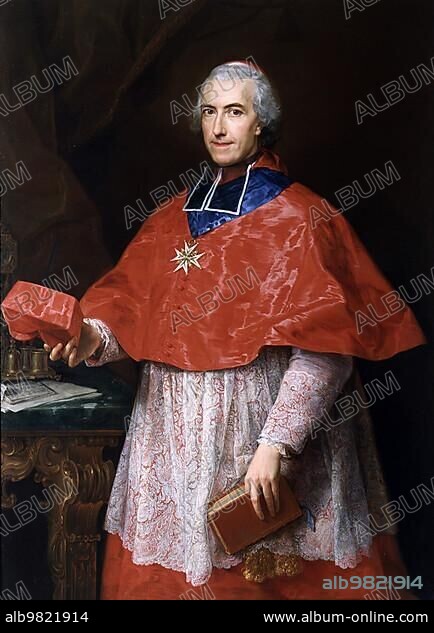 Jean-François-Joseph Rochechouart de Faudoas (27 January 1708) (20 March 1777) was a French Cardinal of the Roman Church; Painting by Pompeo Girolamo Batoni; Historic; digitally restored reproduction from a 19th century original.