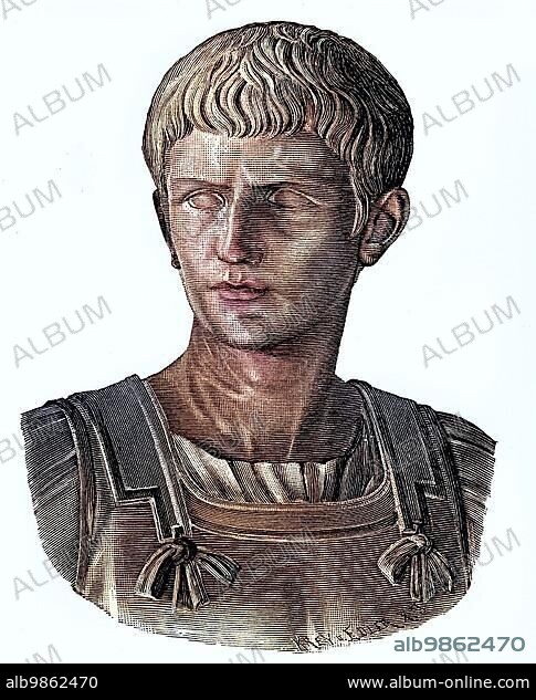 Gaius Caesar Augustus Germanicus, 31 August 12, 24 January 41, known as Caligula, was Roman Emperor from 37 to 41, bronze bust in the Capitoline Museum, Rome, Italy, digitally enhanced reproduction of an original 19th century print, Europe.