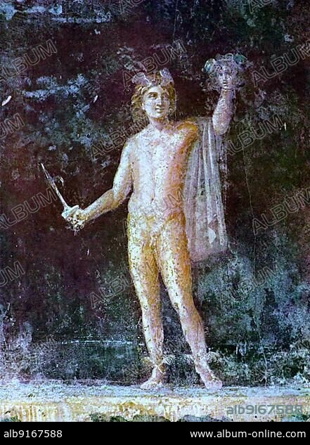 Perseus with the head of Medusa, wall painting from Pompeii, 1st century AD Original condition.