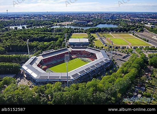 Max Morlock Stadium, behind it Arena Nürnberger Versicherung, Zeppelin Field, Dutzendteiche, Congress Hall, Reich Party Rally Grounds, Nuremberg, Central Franconia, Franconia, Bavaria, Germany, Europe.