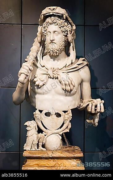 Ancient marble bust of Emperor Commodus as Hercules, Capitoline Museums, Capitoline Hill, Rome, Lazio, Italy, Europe.