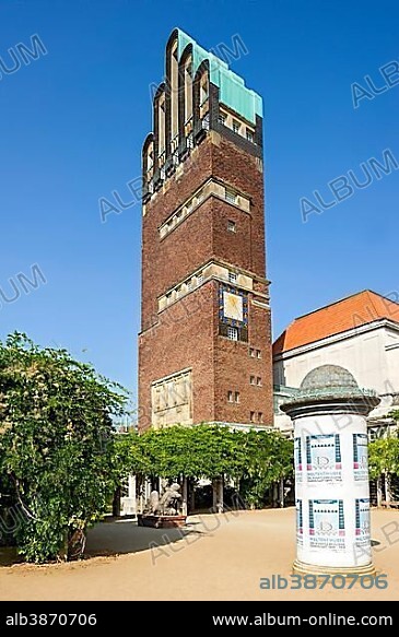 Wedding Tower by Joseph Maria Olbrich, Art Nouveau, advertising pillar, Mathildenhöhe, Darmstadt, Hesse, Germany, Europe.
